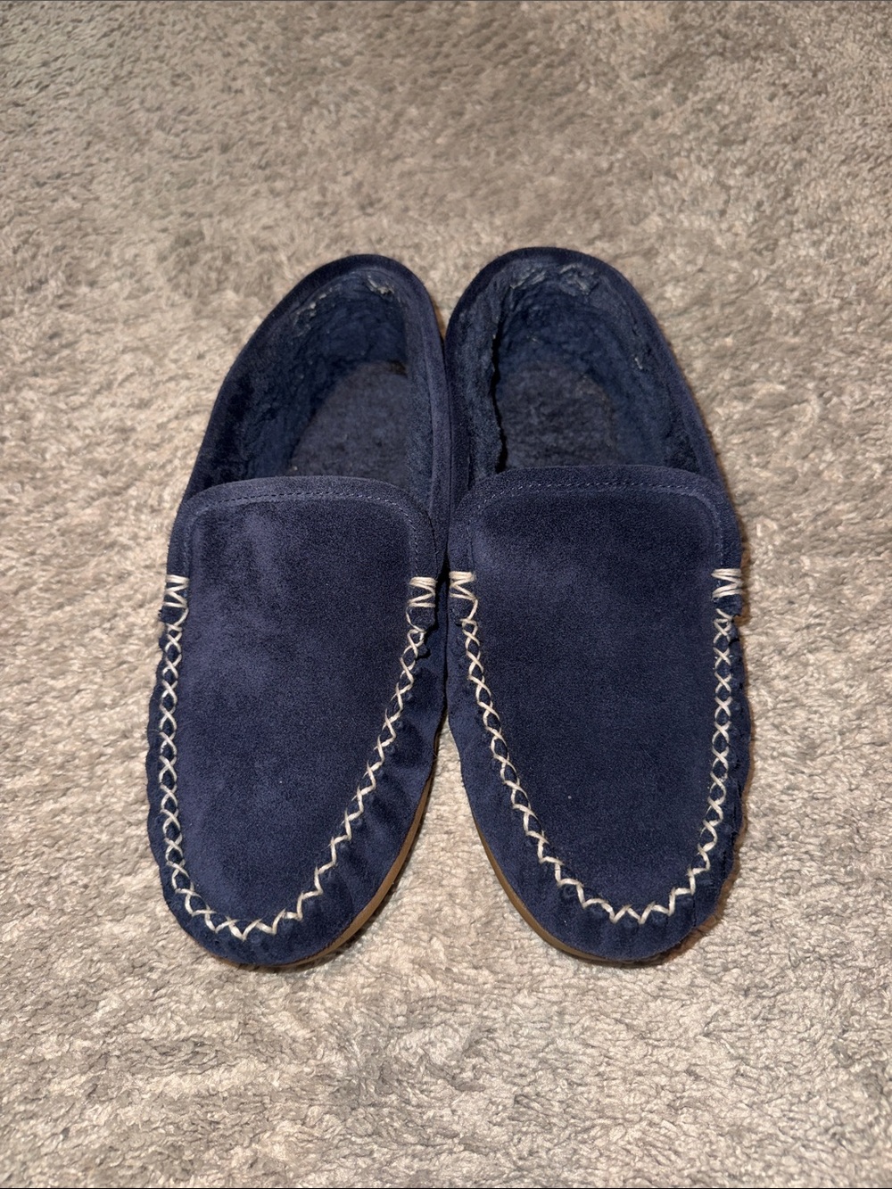 Navy Moccasin Slippers - Comfortable Suede Slip-Ons